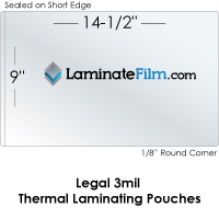 Legal 3 mil 9" x 14-1/2" Thermal Laminating Pouches